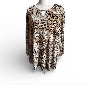 Alfred Dunner Animal Print Blouse - Brown and Cream size XL